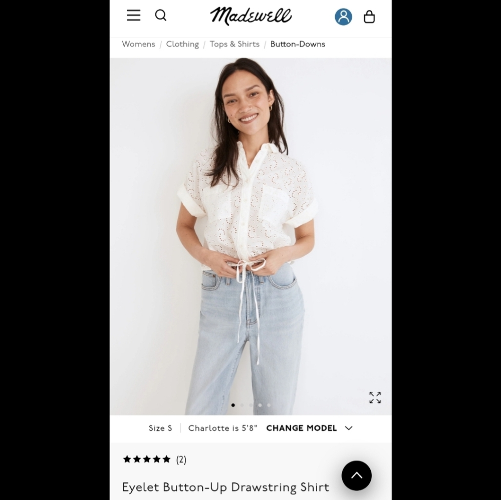 Madewell Eyelet Button Up Drawstring Top Xl - image 1